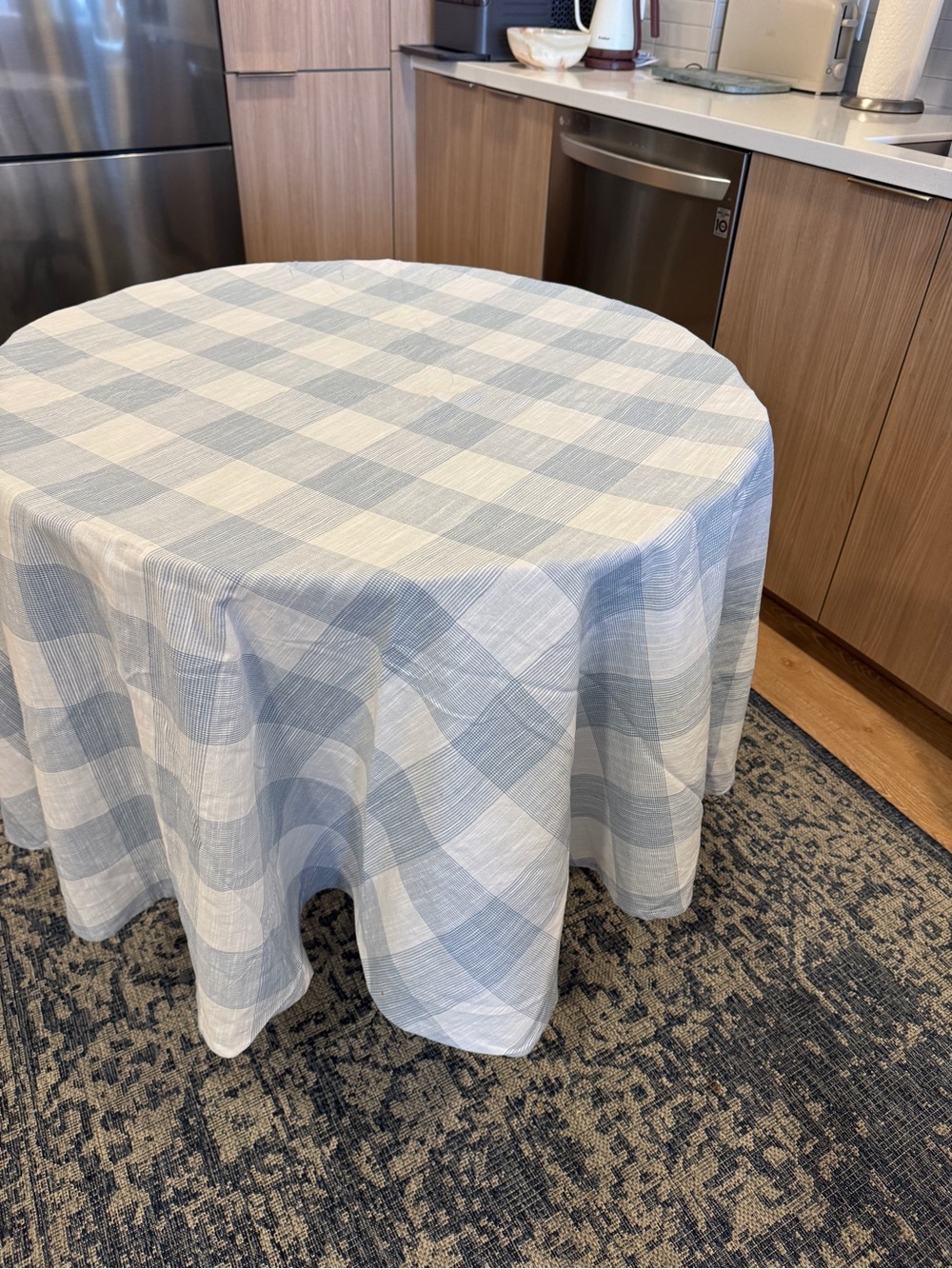 Light Blue and White Gingham Check Round Tablecloth - Home Dining Table Linen
